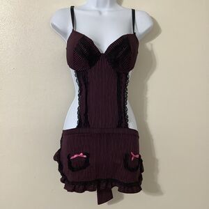 Marilyn Monroe Black Stripe Dollette Nymphet y2k Gyaru Apron Bow Lace Slip L